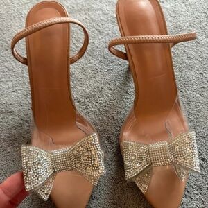 Elegant Tan and Silver Women's Heels with Bow
